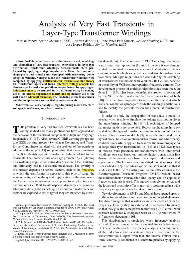 Fast Transient Analysis in Transformers | PDF | Transformer | Inductance