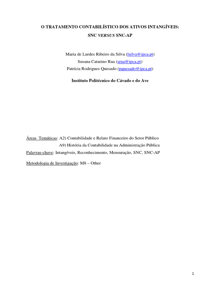Contabilidade de Ativos Intangíveis: SNC vs SNC-AP | PDF ...