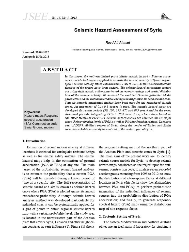 Seismic Hazard Assessment of Syria | PDF | Earthquakes | Seismology