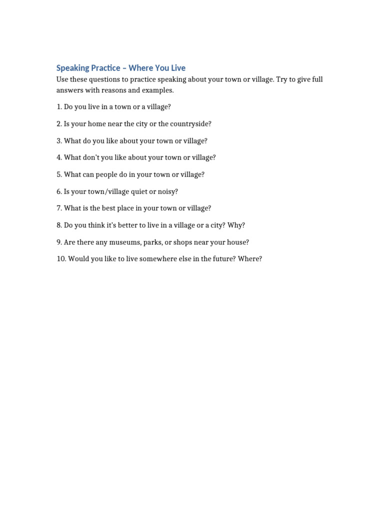 Speaking Practice Where You Live | PDF