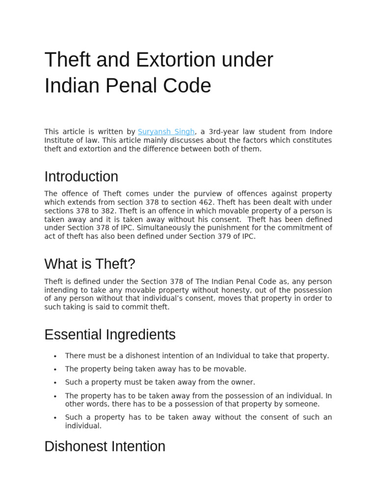 Theft vs Extortion in Indian Law | PDF | Theft | Crimes