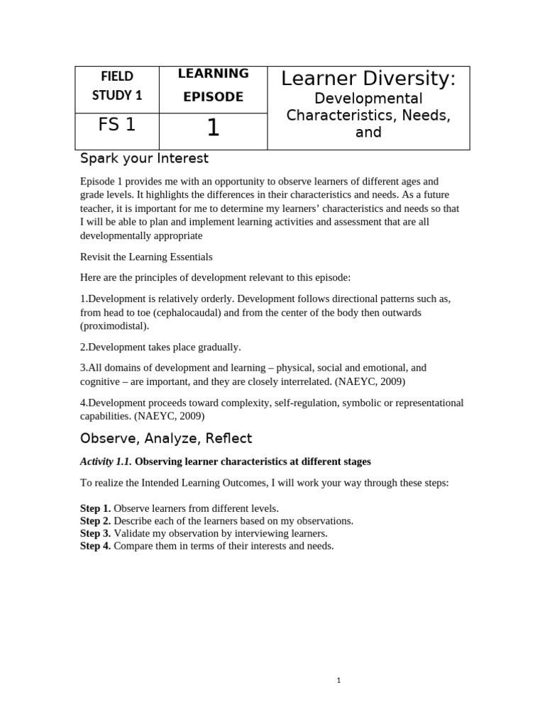 Observing Learner Diversity in Education | PDF | Learning | Parenting