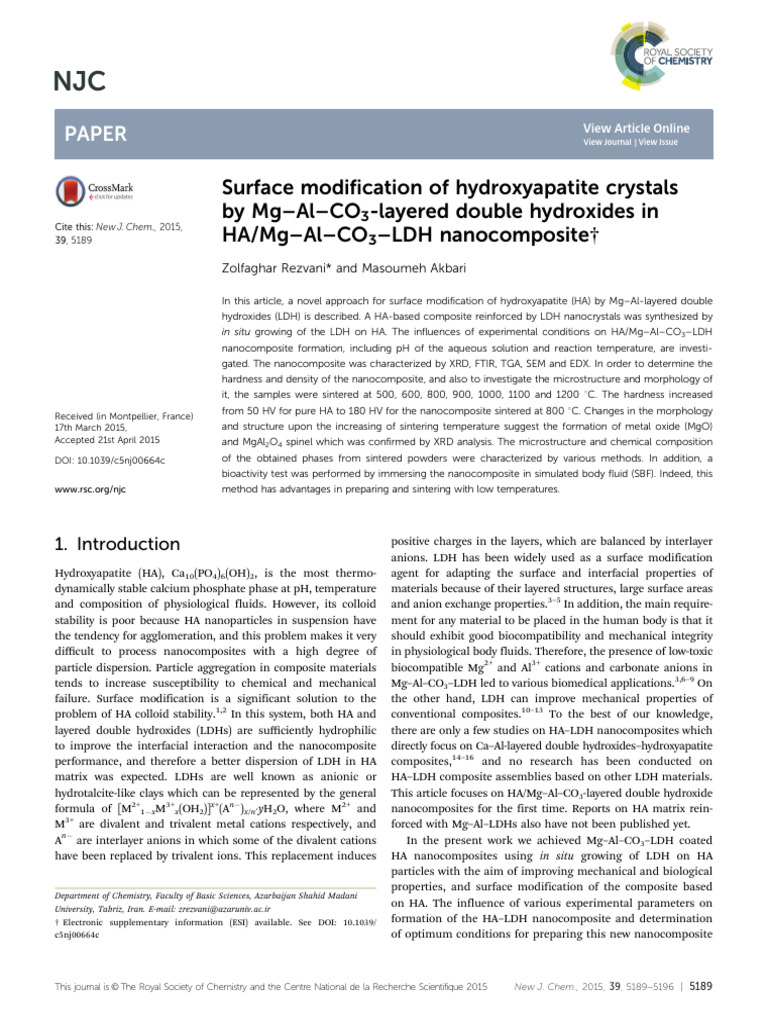 Hydroxyapatite Nanocomposite Modification | PDF | Physical Chemistry ...
