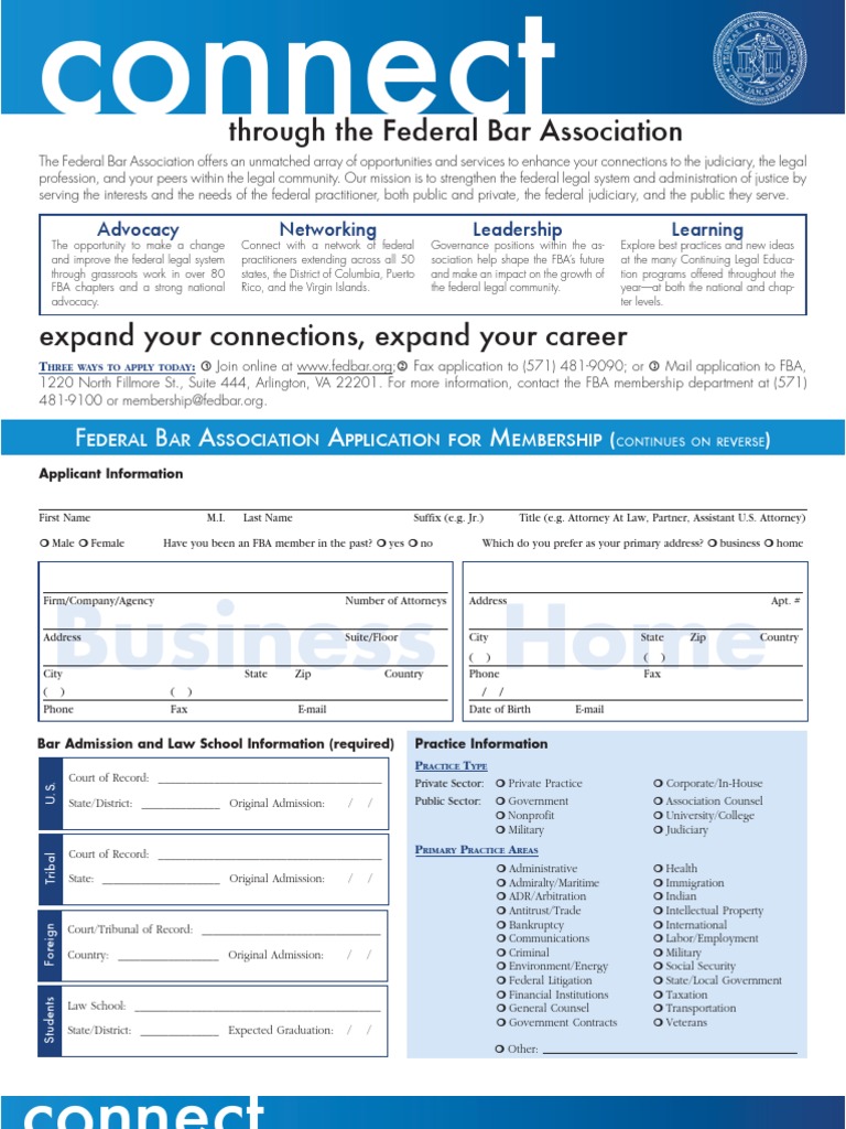 Federal Bar Association Membership Application PDF Bar Association