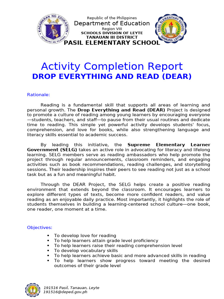 DEAR Project Report at Pasil Elementary | PDF | Learning | Reading ...