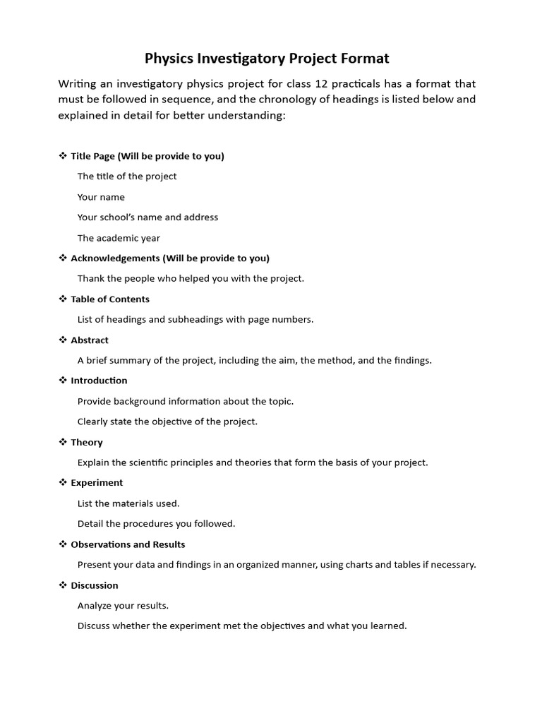 Class 12 Physics Project Format Guide | PDF
