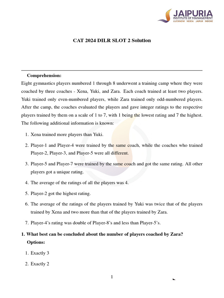 CAT 2024 DILR Slot 2 Solution Analysis | PDF | Area | Ratio