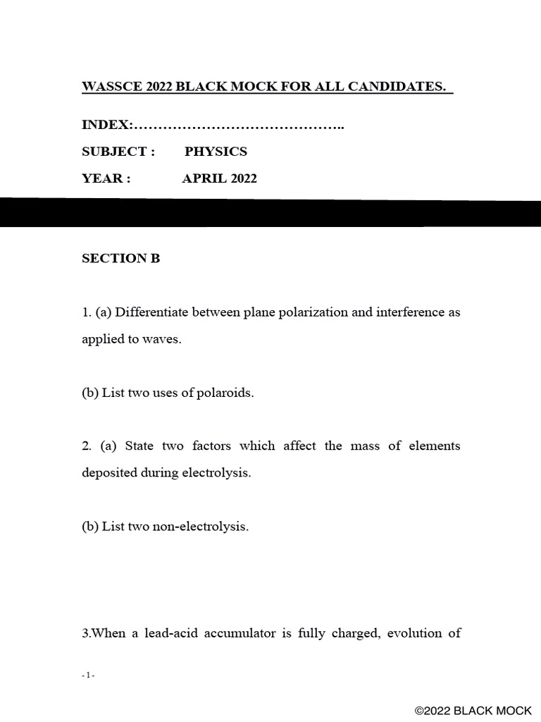 WASSCE 2022 Physics Mock Exam Questions | PDF | Waves | Electron