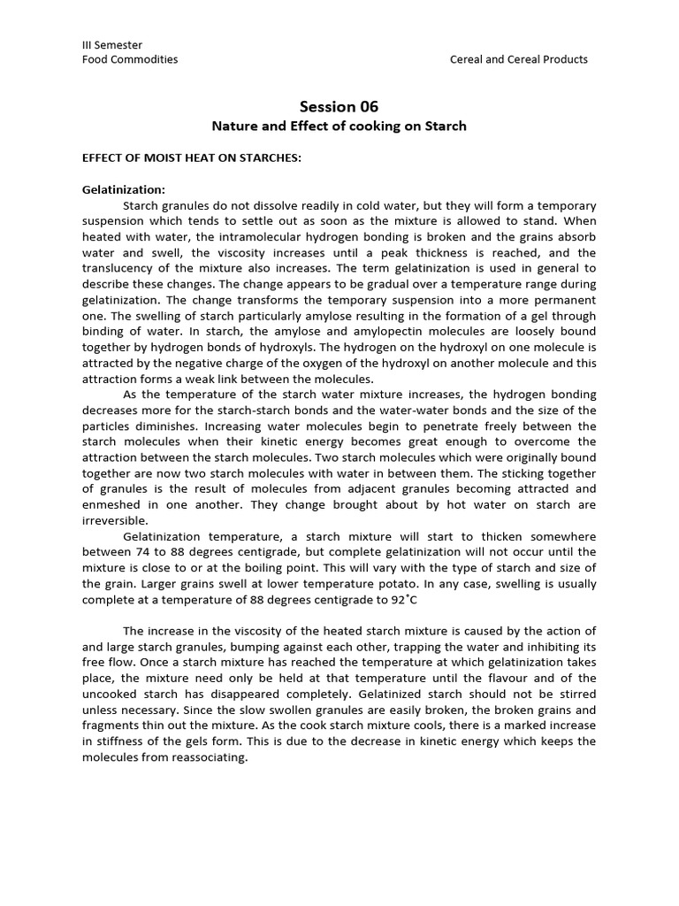 Cooking Effects on Starch: Gelatinization & Dextrinization | PDF ...