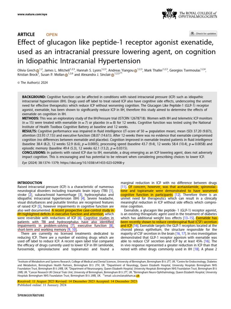 Effect of Glucagon Like Peptide-1 On IIH | PDF | Alzheimer's Disease ...