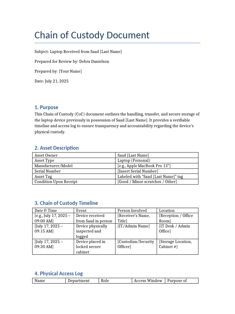 Laptop Chain of Custody Document | PDF | Laptop | Computing