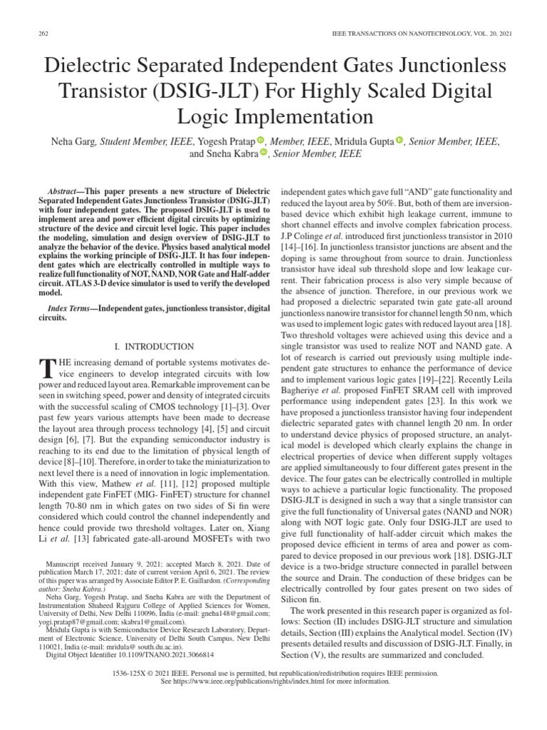 DSIG-JLT: Advanced Junctionless Transistor | PDF | Field Effect ...