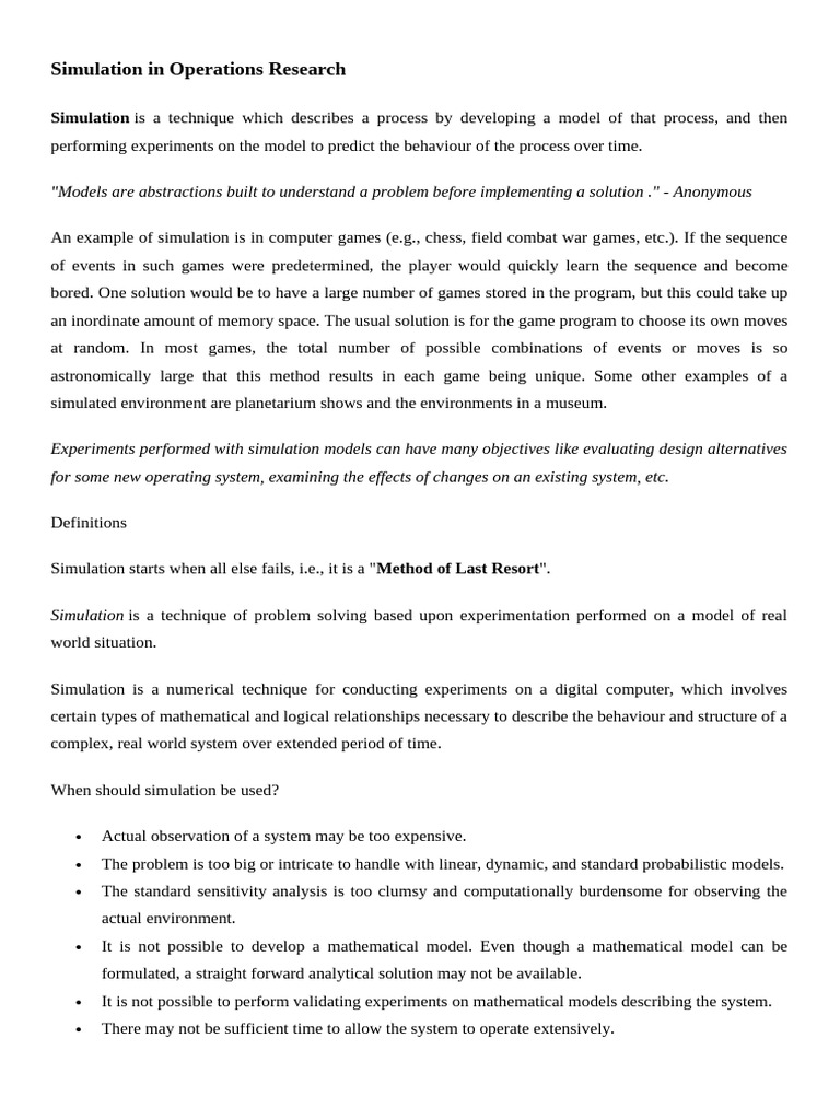 Simulation Techniques in Operations Research | PDF | Conceptual Model ...