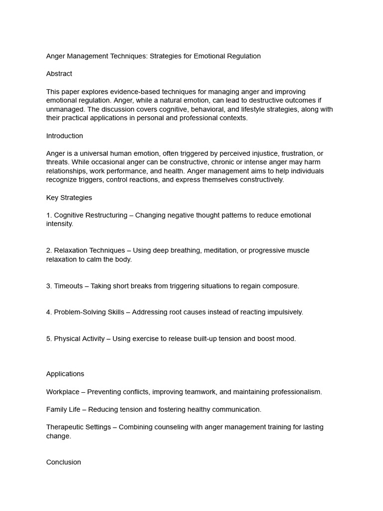 Anger Management Techniques Overview | PDF