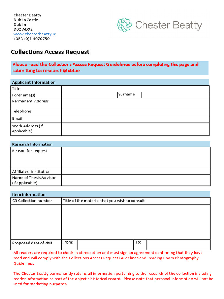 Chester Beatty Collection Access Request | PDF | Identity Document ...