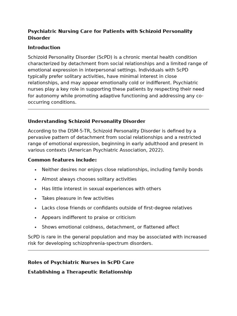Nursing Care for Schizoid Personality Disorder | PDF | Mental Disorder ...
