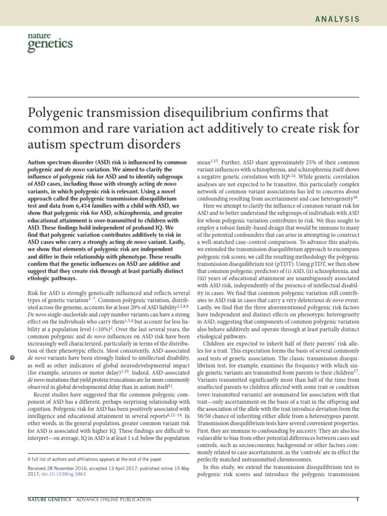 Polygenic Risk Factors for Autism | PDF | Autism | Schizophrenia
