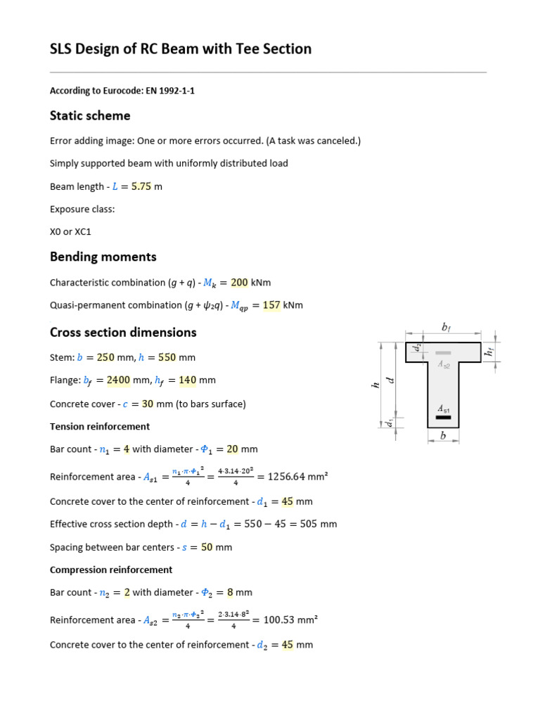 SLS Design of RC Beam: Tee Section Analysis | PDF | Strength Of ...