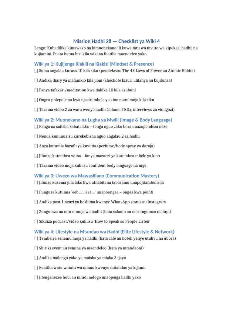 Mission Hadhi 28 Checklist | PDF