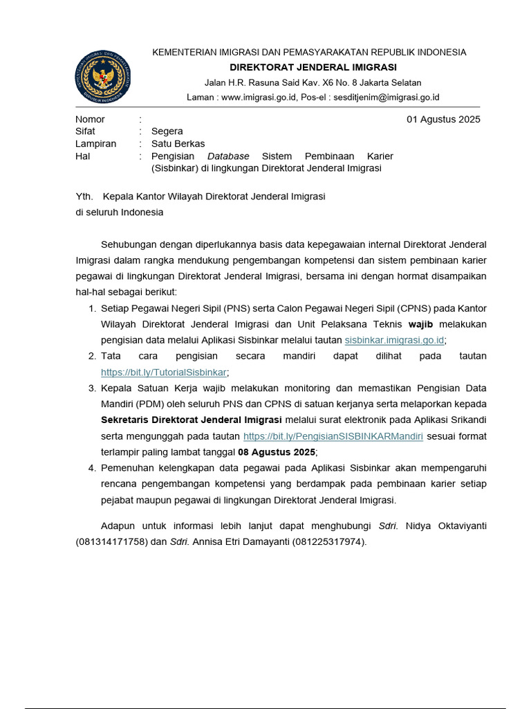 Surat Pengisian Database Sistem Pembinaan Karier ( - 250805 - 163245 | PDF