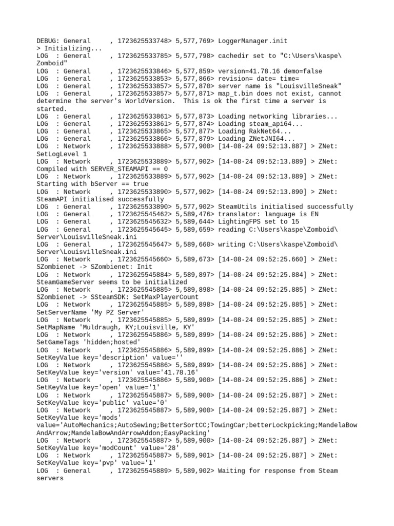Zomboid Server Initialization Logs | PDF | Computer Network | Port ...