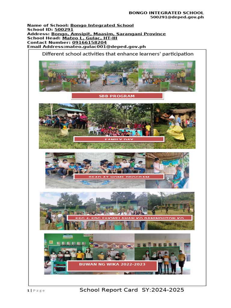 Bongo Integrated School Report 2024-2025 | PDF | Learning