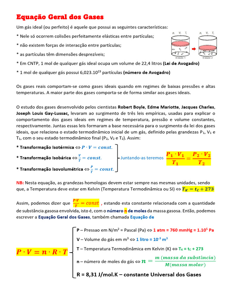Exercícios sobre Equação dos Gases | PDF | Gases | Quantidades físicas