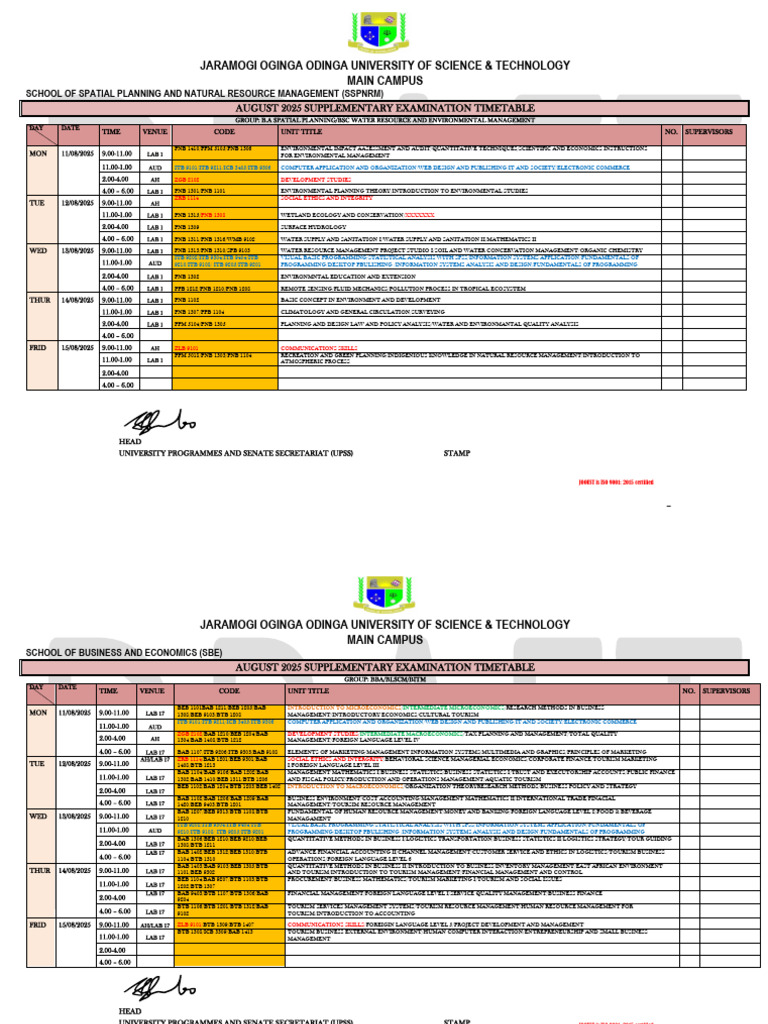 August 2025 Supplementary Exam Timetable | PDF | Mathematics | Statistics