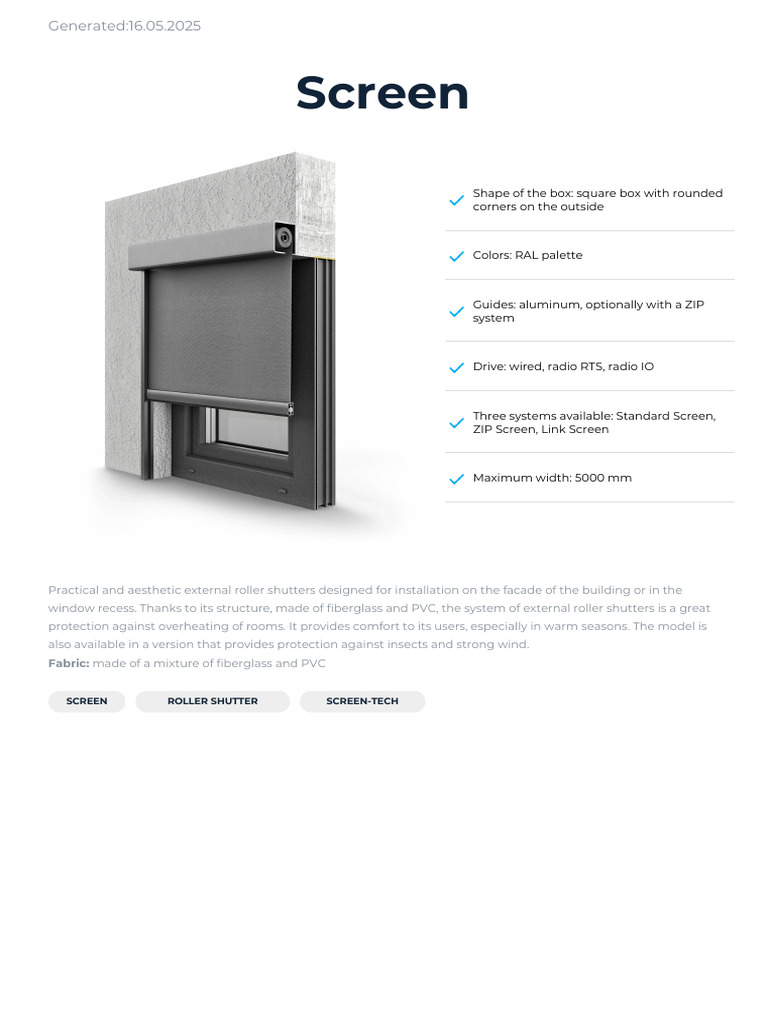 External Roller Shutter Specifications | PDF