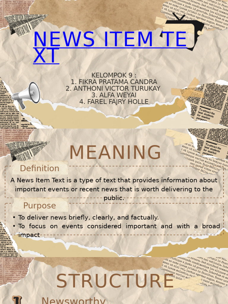 News Item Text Structure Guide | PDF | Verb | Subject (Grammar)