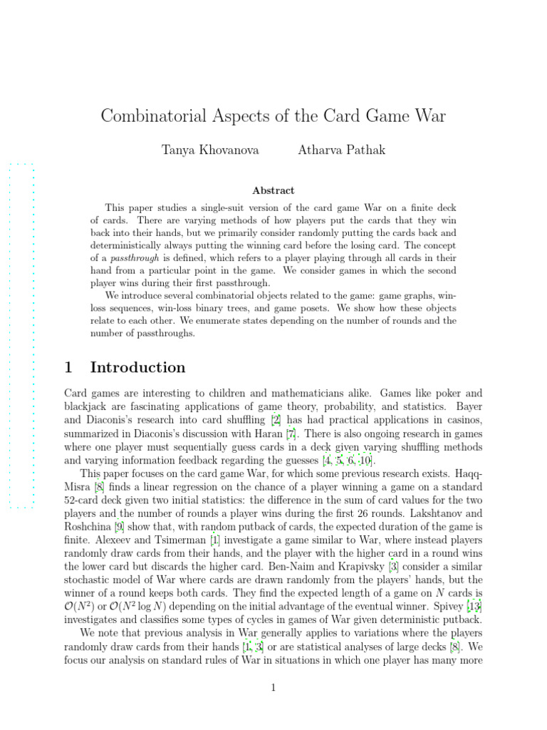 Combinatorial Aspects of The Card Game War | PDF | Vertex (Graph Theory ...
