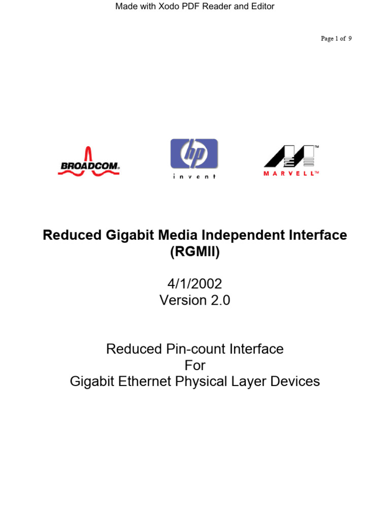 RGMII v2.0 Specification Overview | PDF | Telecommunications Standards ...