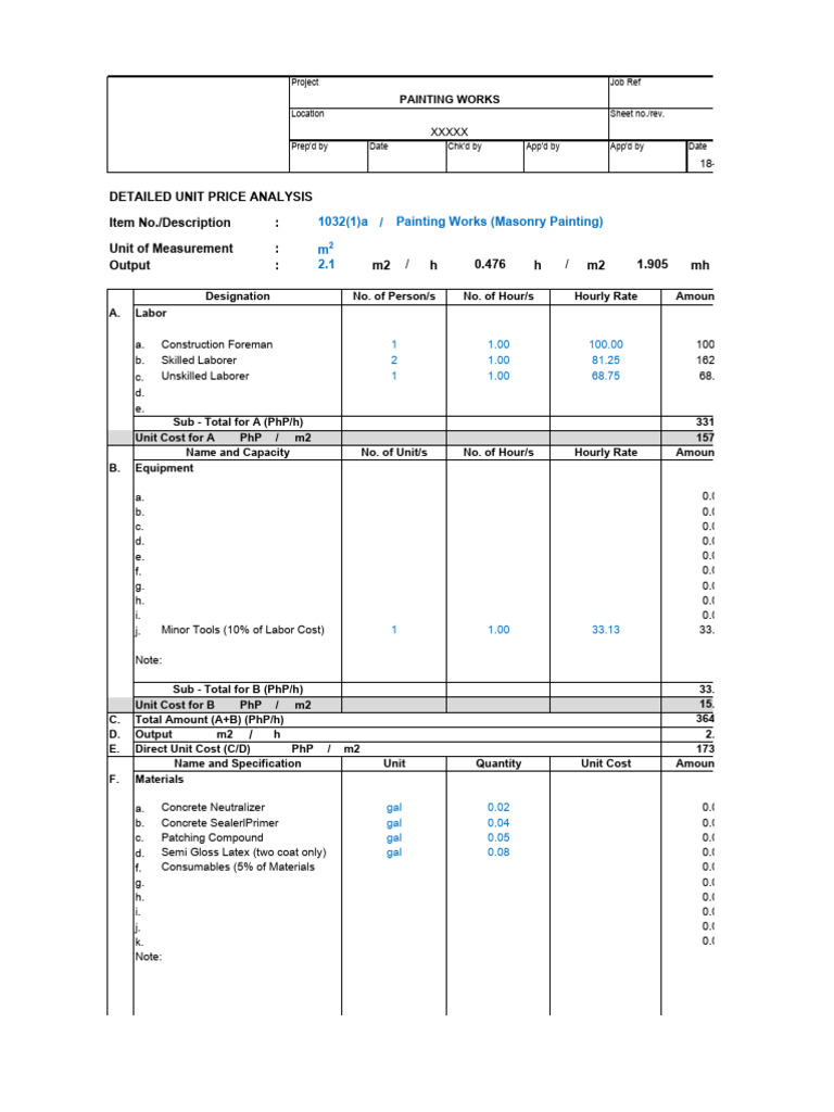 Painting Works Rate Analysis | PDF | Business | Business Economics
