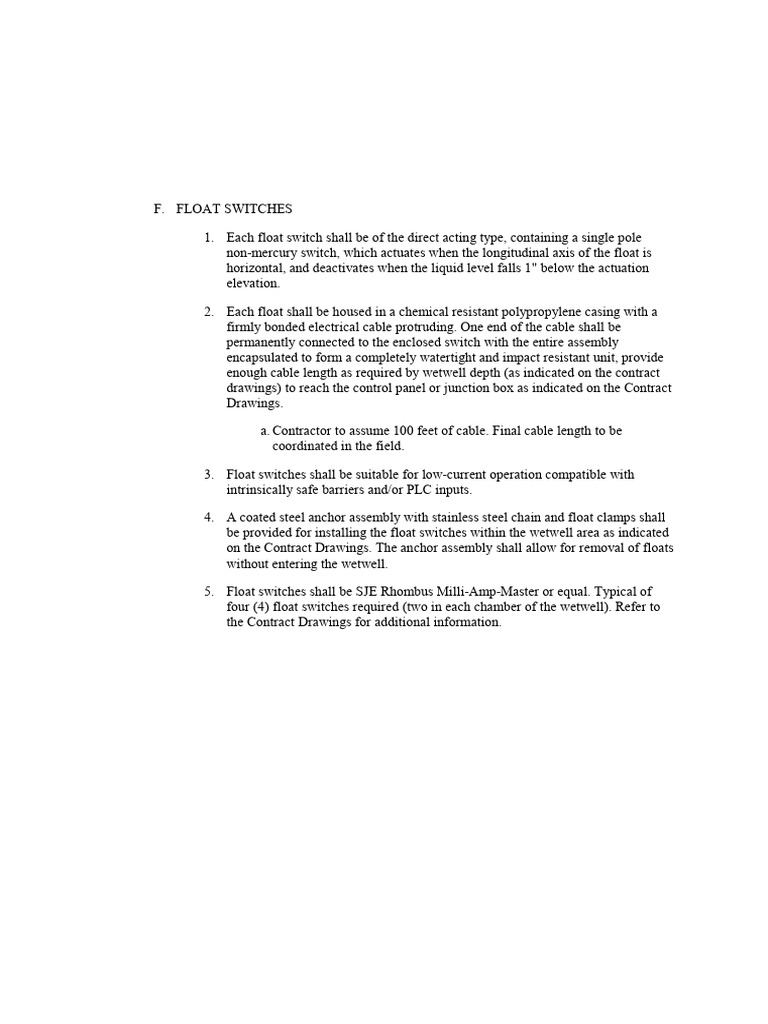 Float Switch Specifications and Requirements | PDF
