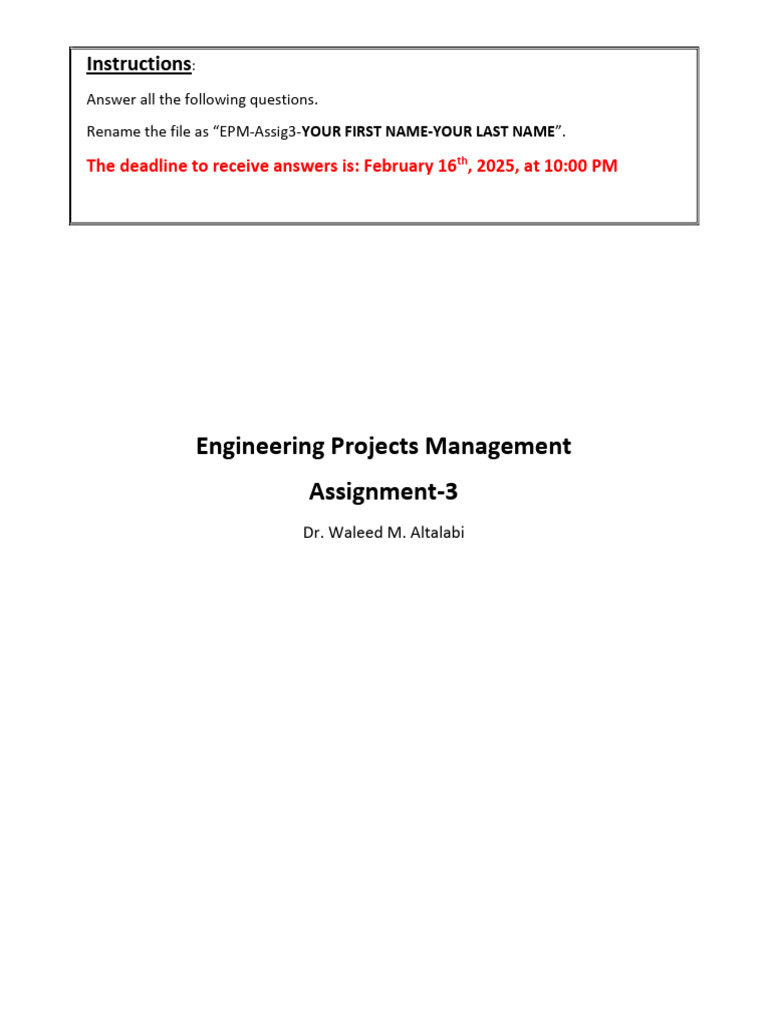 Engineering Project Management Assignment 3 | PDF | Business