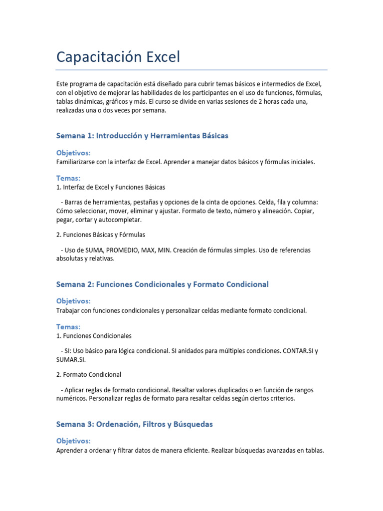 Curso de Capacitación en Excel PDF | PDF | Microsoft Excel | Informática