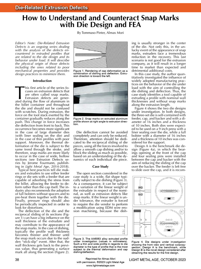 Minimizing Snap Marks in Extrusion Design | PDF | Extrusion ...
