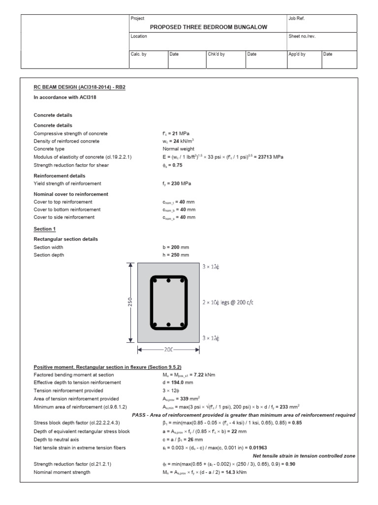 RC Beam Design Calculations | PDF | Strength Of Materials | Bending