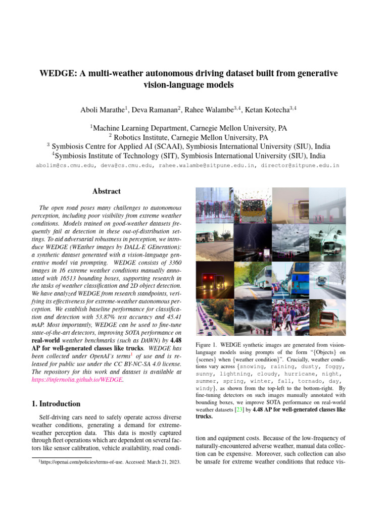 WEDGE: Autonomous Driving Dataset for Extreme Weather | PDF | Accuracy ...