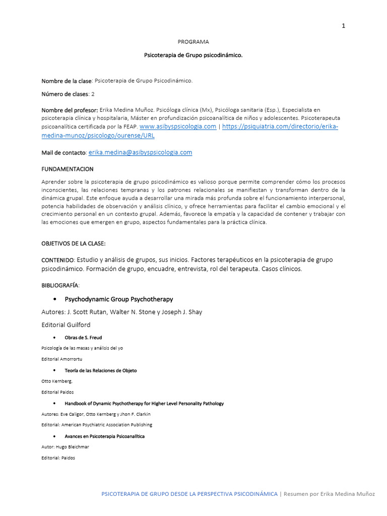 Psicoterapia de Grupo Psicodinámico | PDF