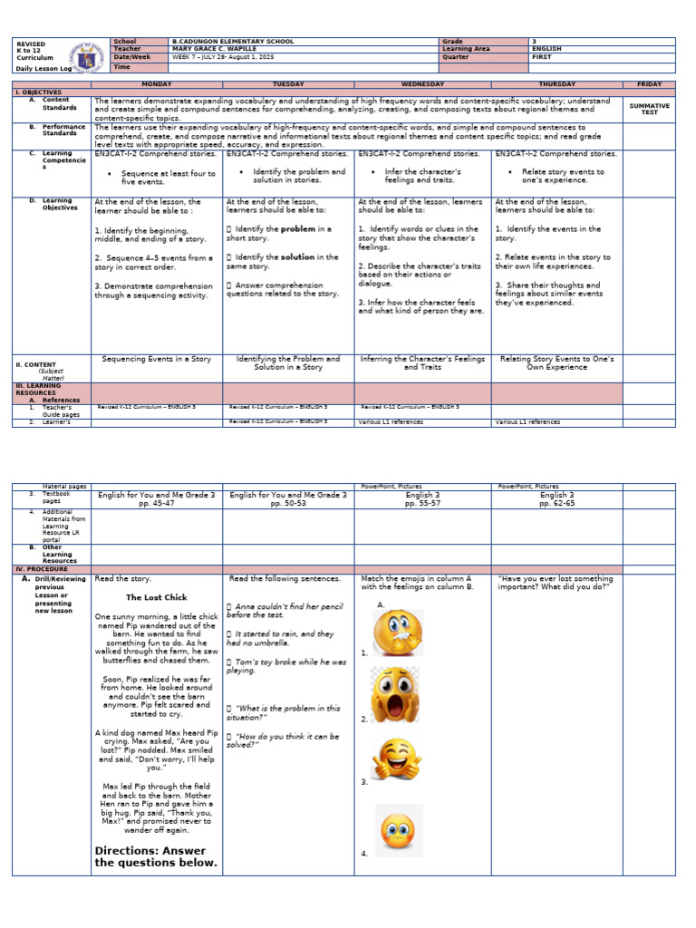 Comprehension Skills for Grade 3 English | PDF | Curriculum | Vocabulary
