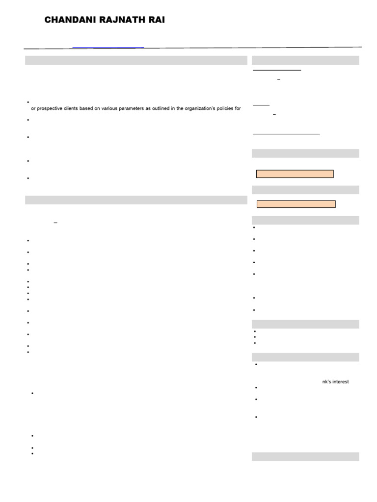 Credit Analyst Resume of Chandani Rai | PDF | Business