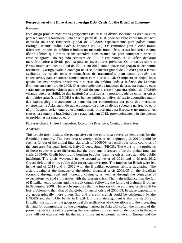 Euro Area Debt Crisis Impact on Brazil | PDF | European Central Bank | Euro