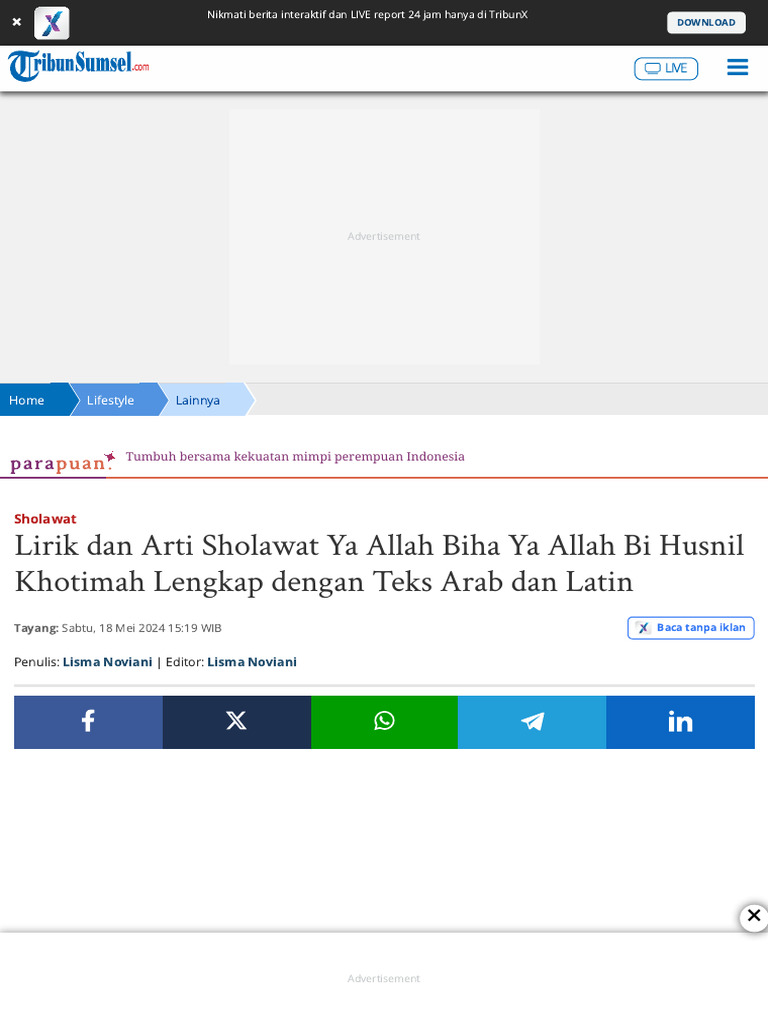Lirik dan Arti Sholawat Ya Allah Biha | PDF