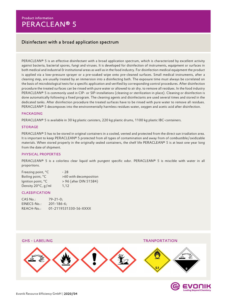 PERACLEAN® 5 Disinfectant Overview | PDF | Disinfectant | Sterilization ...