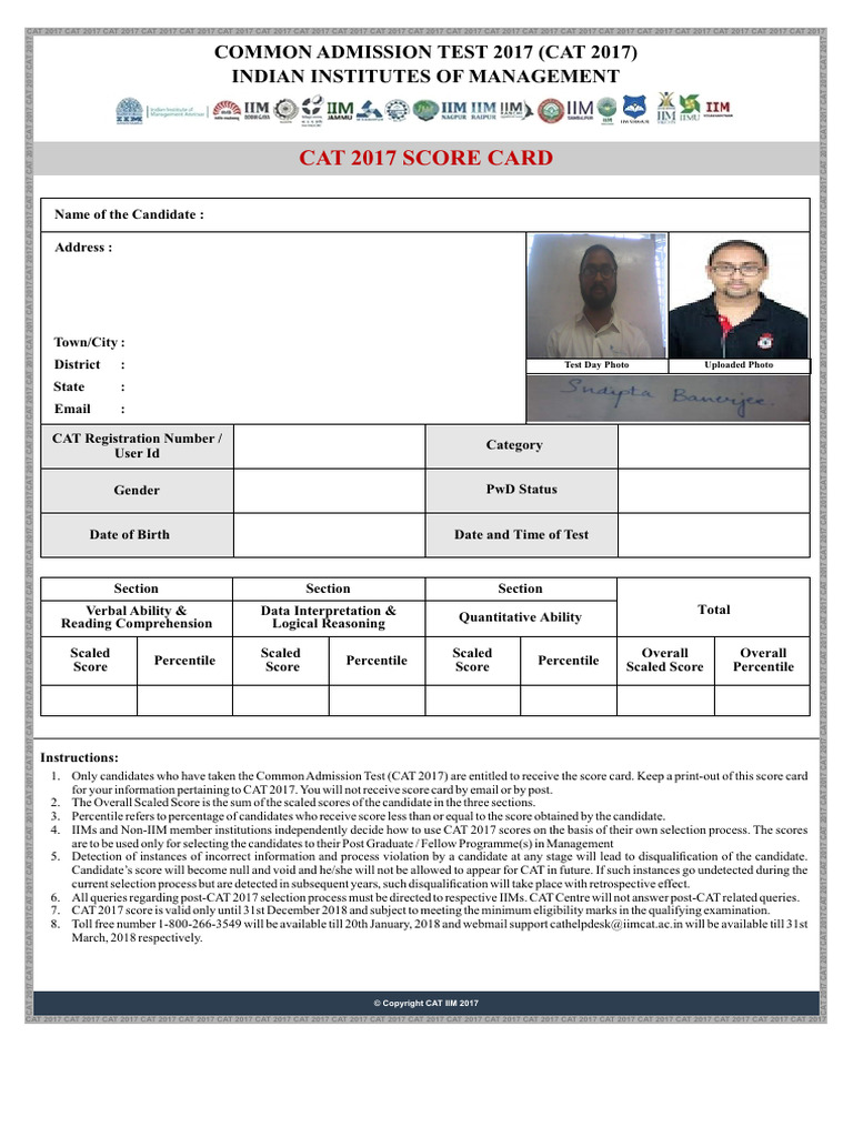 CAT 2017 Score Card Details | PDF