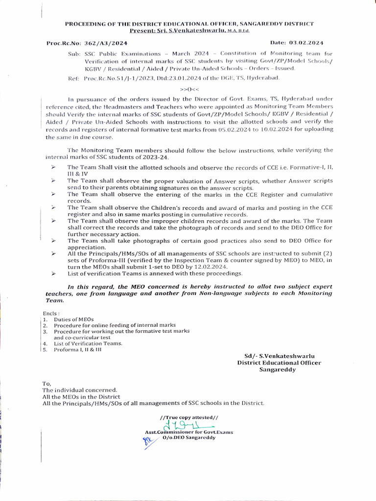 Telangana SSC Internal Marks Verification | PDF