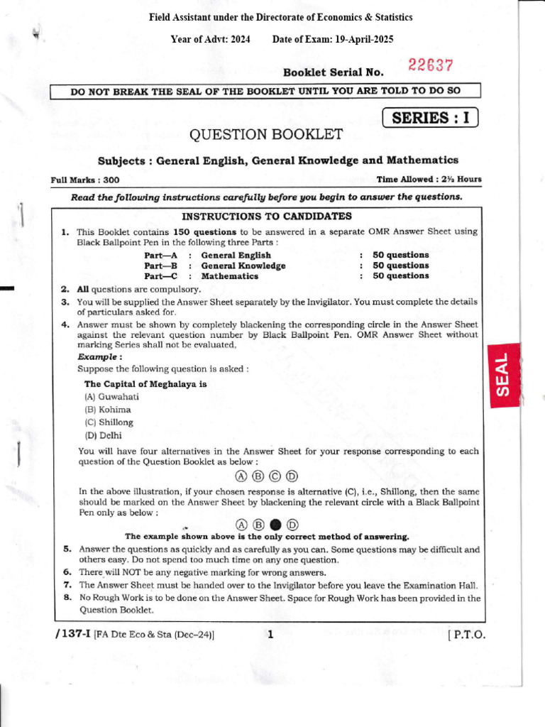 Question Booklet for Exam Preparation | PDF
