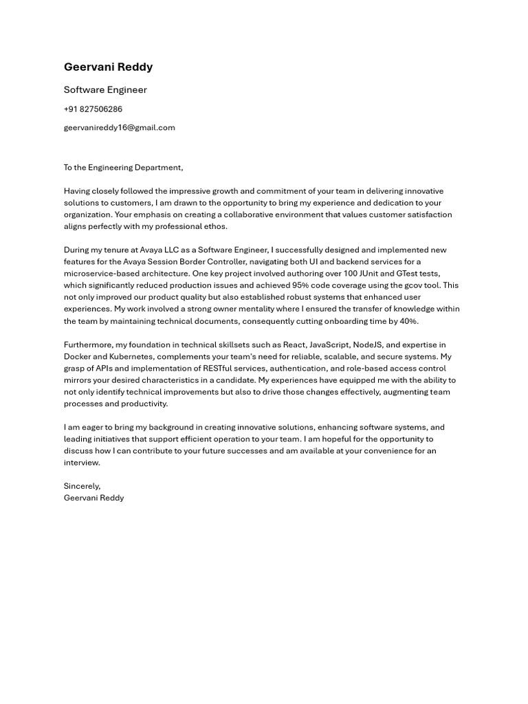Application for Software Engineer Position | PDF