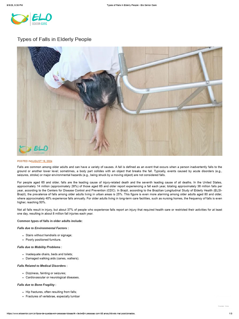Types of Falls in the Elderly | PDF | Old Age | Physical Therapy